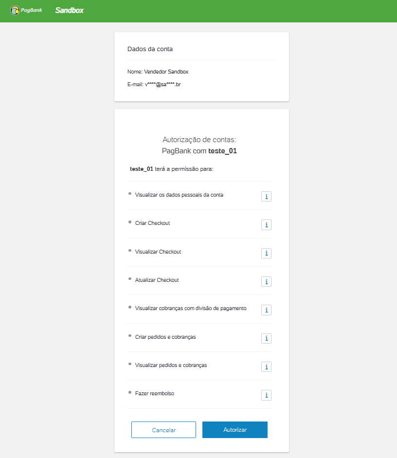 Prmissões PagBank