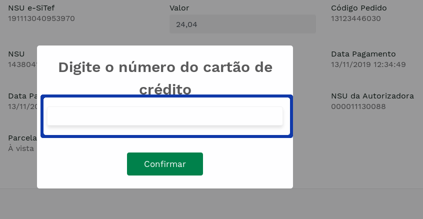 &quot;Número do cartão no cancelamento da transação.&quot; -no-filter